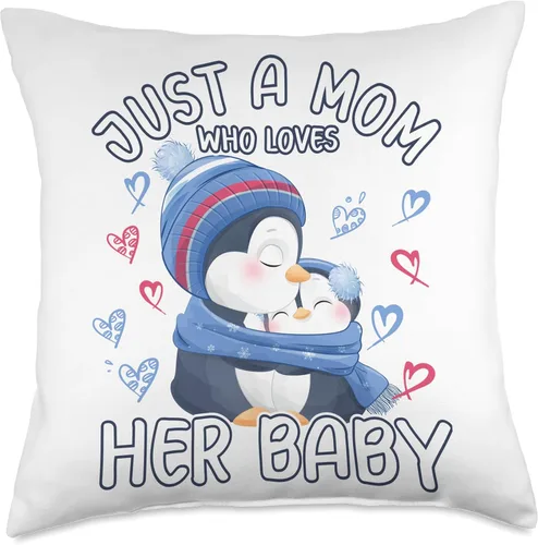 Miniatura 5 de Momlife Stuff Penguins Mom And Baby Gifts Penguin Just A Mom Who Loves Her Baby - Almohada de 16 x 16 pulgadas, multicolor
