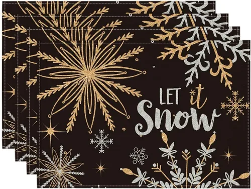 Miniatura 7 de Artoid Mode Juego de 4 manteles individuales de mesa con diseño de copo de nieve beige Let It Snow de invierno, 12 x 18 pulgadas, manteles de mesa