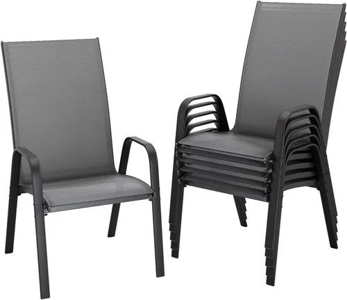 Miniatura 12 de JEAREY - Juego de 4 sillas de comedor de patio, juego de muebles de comedor apilables para exteriores, juego de comedor para todo clima para césped