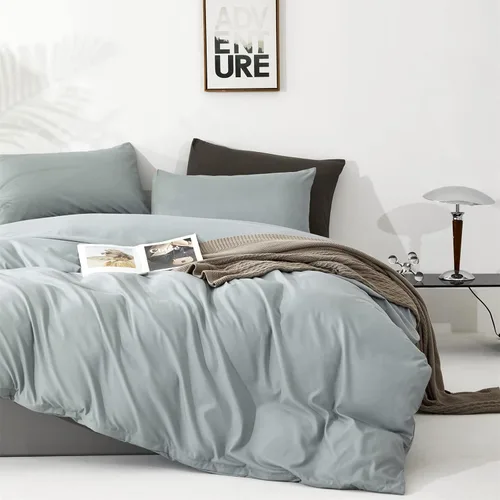 Miniatura 3 de Wellboo Juegos de edredón azul claro tamaño individual, ropa de cama sólida azul polvoriento, edredones de algodón para niños y niñas, colchas
