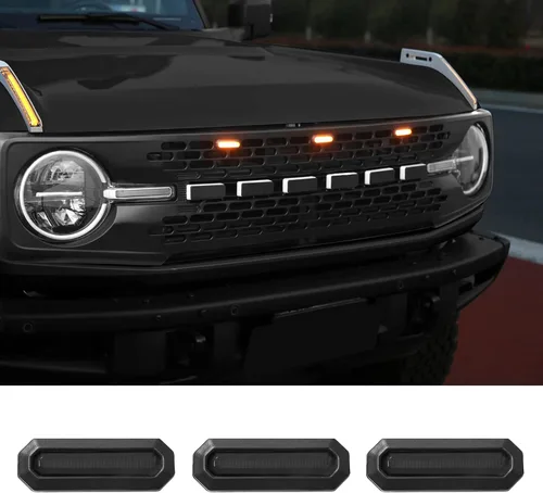 Miniatura 7 de Mabett 5 piezas de luces LED de parrilla para accesorios Ford Bronco 2021 2022 2023 2024 2025 de 2/4 puertas, compatibles con Badlands Wildtrak &