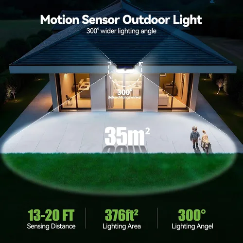 Miniatura 6 de TECKNET 4200LM 416 luces solares LED para exteriores IP66 impermeables, luces solares de movimiento para exteriores con ángulo de 300° y 3 modos