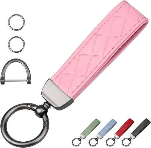 Miniatura 11 de QBUC Llavero de coche estilo fibra de carbono, llavero portallaves de cuero de microfibra para hombres y mujeres, con giratorio de 360 grados, Negro