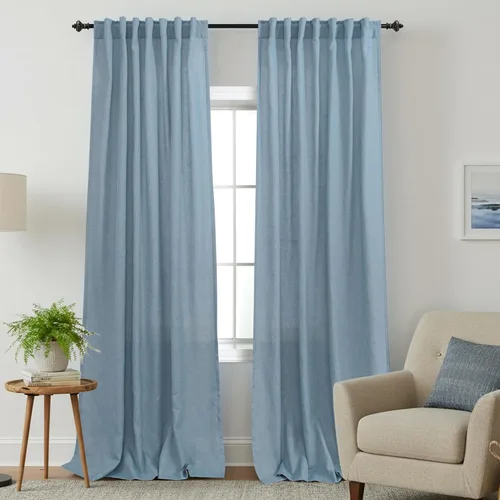 Miniatura 71 de KOUFALL Cortinas de lino azul marino de 84 pulgadas de largo, cortinas transparentes azul oscuro para sala de estar y dormitorio, medianoche