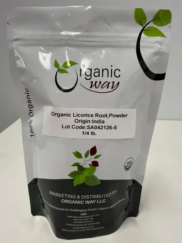 Organic Way Polvo de raíz de regaliz (Glycyrrhiza glabra) - Té de hierbas | Certificado Kosher y USDA | Vegano, sin OMG y sin gluten | Probado para