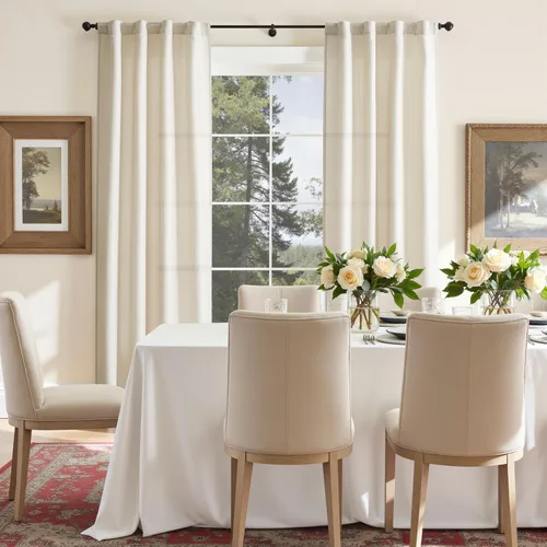 Miniatura 8 de JINCHAN Cortinas de lino beige para sala de estar y dormitorio, cortinas texturizadas de 63 pulgadas de largo, cortinas de estilo rústico de tejido