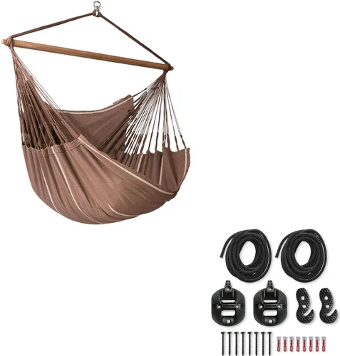 Miniatura 41 de La Siesta® XL King Habana - Hamaca colgante de algodón, para interiores y exteriores, silla colgante bohemia para dormitorio, patio, máximo 355