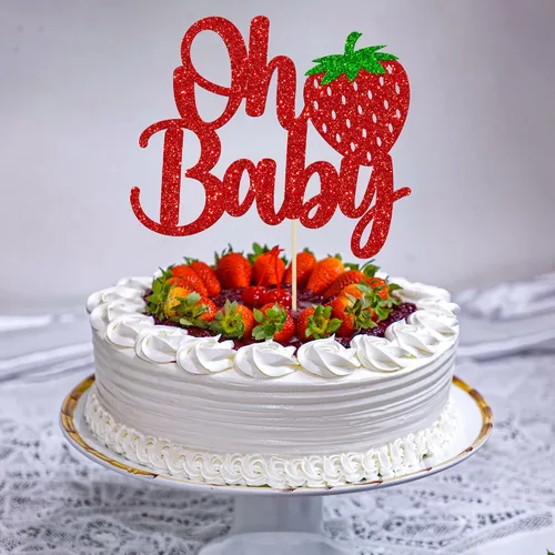 Miniatura 6 de 1 paquete de 1 decoración para cupcakes con purpurina para el primer cumpleaños de fresas para frutas, baby shower, 1er cumpleaños, decoración