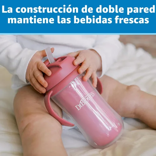 Miniatura 3 de Dr. Brown's Milestones - Vaso aislado con popote y asas, vaso a prueba de derrames con tapa, rosa/coral, 10 onzas, sin BPA, 39.4 ft+, paquete de 2