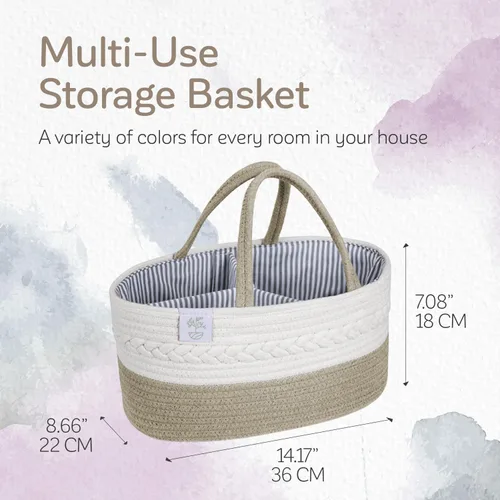 Miniatura 5 de KiddyCare Organizador de pañales tejido, cesta portátil multifuncional grande de color gris con asa, regalo de bebé para niños y niñas, Natural