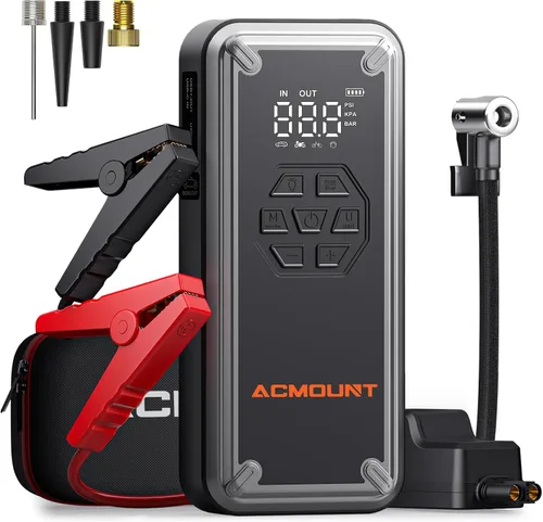Miniatura 10 de Arrancador de batería con compresor de aire, Acmount 5000A arrancador de batería de coche con inflador de neumáticos de 150 PSI para hasta 9.0 L