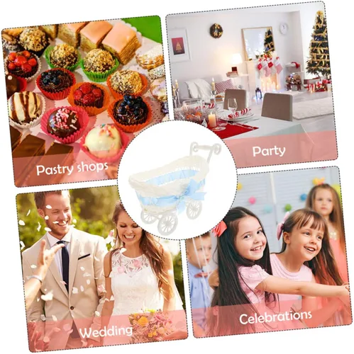 Miniatura 9 de 2 cestas tejidas de ratán de imitación, lindo carrito de almacenamiento de dulces para fiestas, duchas y decoración para golosinas y juguetes