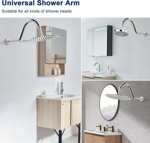 Miniatura 4 de NearMoon Brazo de Extensión de Ducha con Brida – Tubo Extensor de Ducha Largo de Cuello de Cisne de Arco Alto en Forma de S, Perfecto para Cabezal