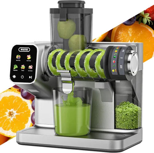Miniatura 10 de WETIE Exprimidor de prensa en frío, máquinas de licuación lenta con pantalla táctil, presión de jugo ajustable, 99% de rendimiento de jugo