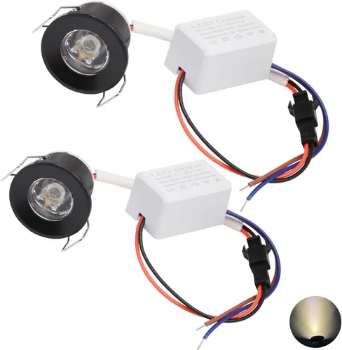 Miniatura 9 de 2 paquetes de mini focos de 3 W, AC 110V 220V, luces empotradas para techo, para exhibición en vitrina y debajo del gabinete, luz blanco cálido 3000
