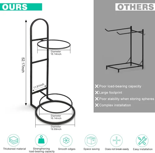 Miniatura 6 de Estante para pelotas de estabilidad, soporte para pelotas de yoga, almacenamiento vertical para pelotas de medicina, para gimnasios comerciales