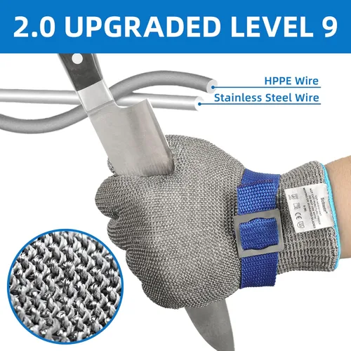 Miniatura 2 de Guantes resistentes al corte ANSI A9 de Schwer, guantes de malla de alambre de acero inoxidable de grado alimenticio, guantes de corte de cuchillo