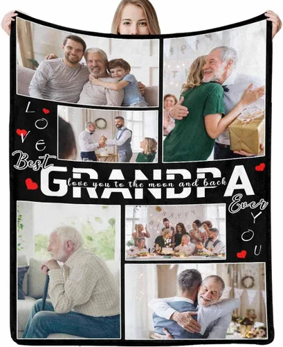 Miniatura 35 de Artsadd Manta personalizada con foto, mantas personalizadas para papá y abuelo, regalos del Día del Padre, manta conmemorativa para la familia