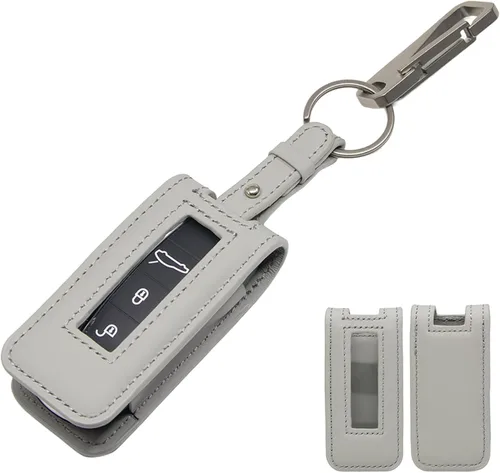 Miniatura 12 de AeroBon Funda de Cuero Genuino para Llaves Bolsa de Cuero para Llaves Compatible con Llavero Porsche (Beige)