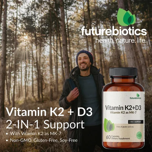 Miniatura 3 de Futurebiotics Vitamina K2 (MK7) con suplemento D3 - Fórmula sin OGM - 5000 UI de vitamina D3 y 90 microgramos de vitamina K2 MK-7, 250 cápsulas