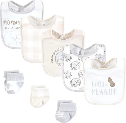 Miniatura 247 de Hudson Baby Conjunto de babero y calcetines unisex de algodón para bebé