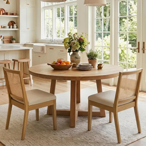 Miniatura 10 de HNY Juego de 2 sillas de comedor de ratán estilo granja, marco de madera maciza negra, asiento tapizado de lino, sillas de comedor ergonómicas