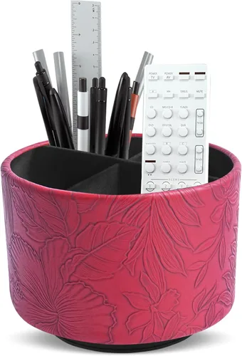 Miniatura 47 de Organizador Redondo de Cuero para Suministros de Arte, Soporte para Control Remoto, Rotación de 360 Grados, Soporte Multifuncional para Lápices