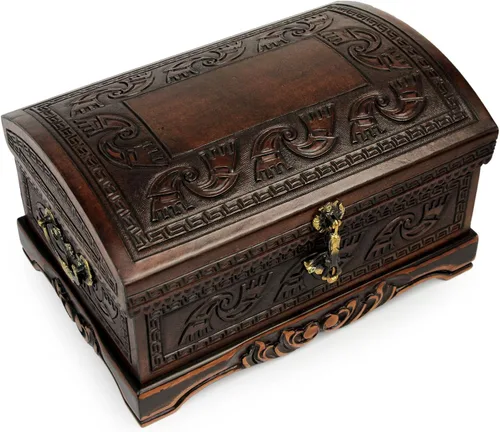 Miniatura 8 de NOVICA Caja de joyería de madera y cuero labrado Mohena con temática colonial, legado colonial