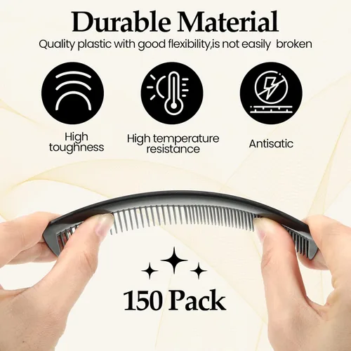 Miniatura 3 de Mimorou 150 peines para el cabello a granel, de plástico, color negro, con bolsillo, de 5 pulgadas, dientes finos y anchos para mujeres y hombres