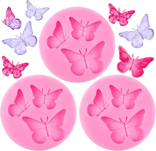 Miniatura 8 de HINZIC 3 moldes de silicona con forma de mariposa, lindo pastel de fondant para hornear, chocolate, dulces, cupcakes, postres, decoración de arcilla