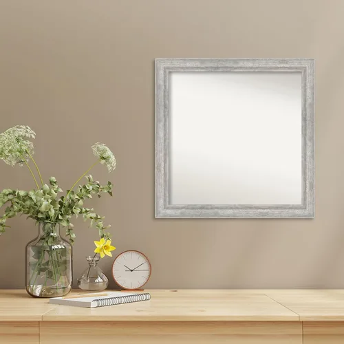 Miniatura 4 de Amanti Art Espejo de baño plateado para sobre fregadero, 23 x 23 pulgadas, espejo cuadrado plateado en ángulo, marco de madera moderno medio, se