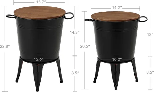 Miniatura 3 de RUSTOWN Juego de 2 mesas auxiliares de granja, mesa auxiliar de metal galvanizado para sala de estar, mesa de cóctel rústica para mantas y comida