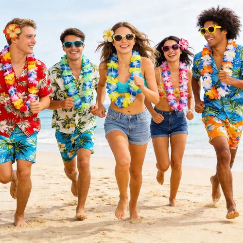 Miniatura 6 de Garma Juego de 48 collares hawaianos de Luau Leis, paquete de 12 collares de flores tropicales con pulseras para recuerdos de fiesta Luau