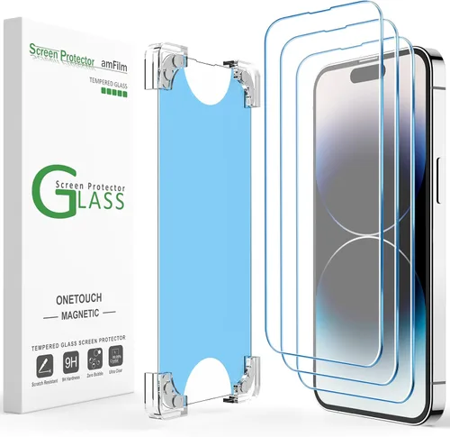 Miniatura 8 de amFilm Paquete de 2 protectores de pantalla magnéticos OneTouch para iPhone 14 Pro de 6.1 pulgadas [plástico ecológico y reductor]