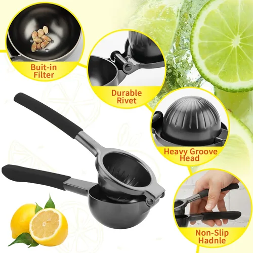 Miniatura 3 de SHIKORI Exprimidor de limón, exprimidor manual grande y resistente para limón, exprimidor de cítricos de acero inoxidable, exprimidor de lima Gris
