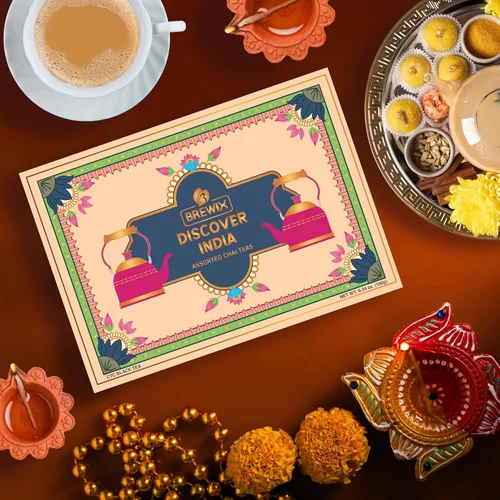 Miniatura 6 de BREWIX, Descubre Caja de Regalo de Té Negro Premium de India para Navidad (180g/90+ Tazas) Juego de Regalo de Té Para Amantes del Té 6 Tés Chai