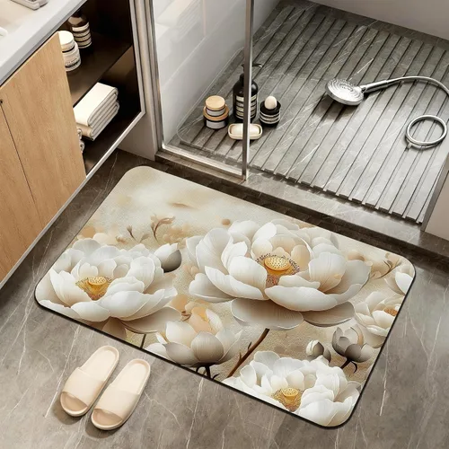 Miniatura 16 de Tapete de baño antideslizante, decoración de baño con purpurina bendita, tapete de baño plateado de diatomeas de secado rápido, absorbente, alfombra