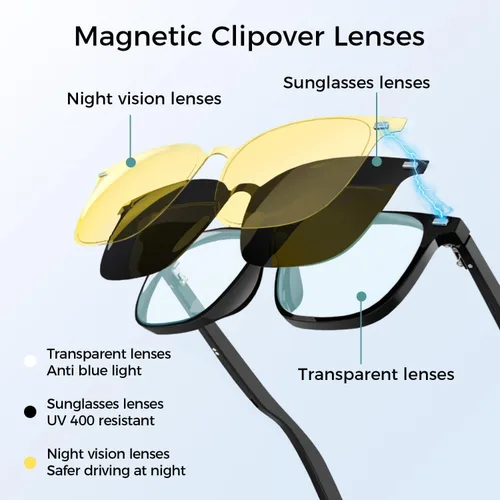Miniatura 2 de Lentes inteligentes, lentes Bluetooth para hombres y mujeres, con altavoces, asistente de voz, protección UV, lentes magnéticos polarizados