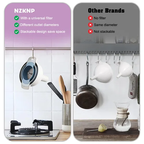 Miniatura 6 de Embudos 4 en 1 para uso en cocina, botellas de llenado con filtro de filtro desmontable, embudo pequeño para aceite, líquido, alimentos, polvo