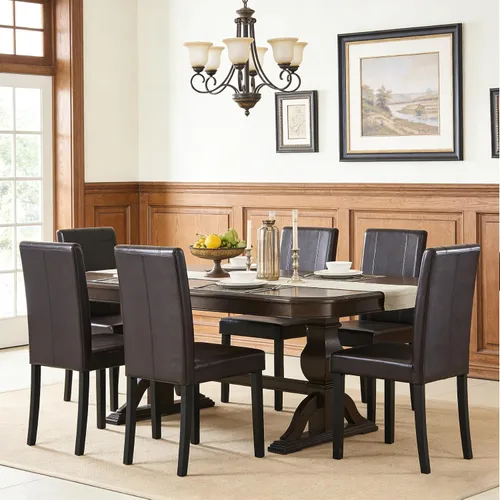 Miniatura 9 de SUPER DEAL Silla de comedor Parson acolchada de cuero sintético de madera, impermeable y resistente al aceite, sillas elásticas para cocina