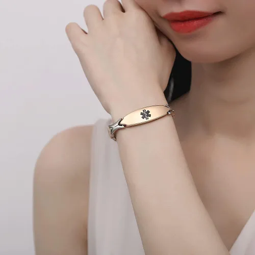 Miniatura 4 de LinnaLove Pulseras de alerta médica personalizadas para mujer pulseras médicas de emergencia de acero inoxidable con grabado gratuito 75 Metal Sin