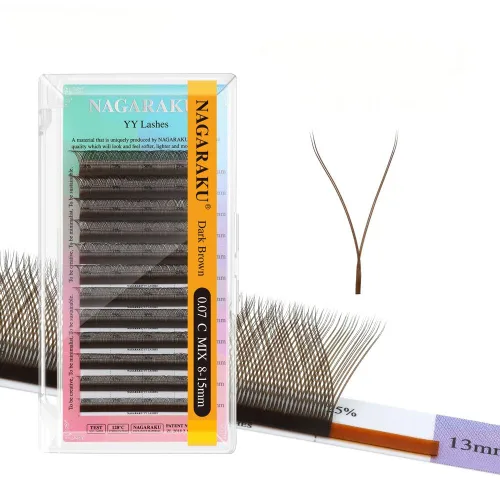 Miniatura 34 de Suministros de extensiones de pestañas NAGARAKU yy, pestañas falsas 0.05mm rizado D, bandeja mixta 8-12mm, prefabricadas 4D, abanico fácil, volumen