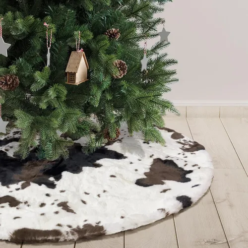 Miniatura 25 de Falda de árbol de Navidad de felpa negra de 24 pulgadas, pequeña, de piel sintética gruesa, lujosa decoración navideña para Año Nuevo, decoración