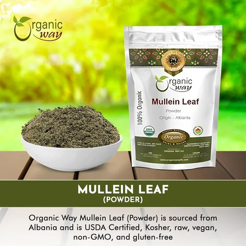 Miniatura 2 de ORGANIC WAY Polvo de hoja de gordolobo (Verbascum thapsus) – Cosecha silvestre europea Certificado orgánico y Kosher Vegano, sin OMG y sin