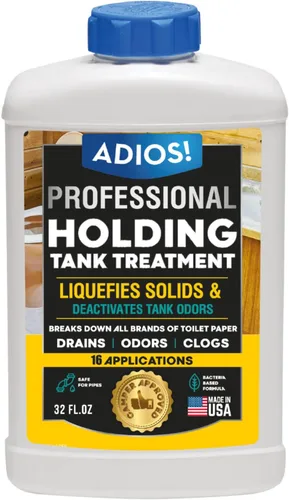 ADIOS! Tratamiento y desodorizante para tanque de retención de RV - Digiere desechos, papel higiénico, papel para tanques grises y negros - Cuarto