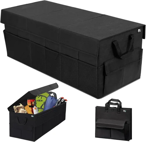 MIU COLOR Organizador de maletero con tapa, organizador de coche de gran capacidad de 72 litros, 12 bolsillos con parte inferior antideslizante,