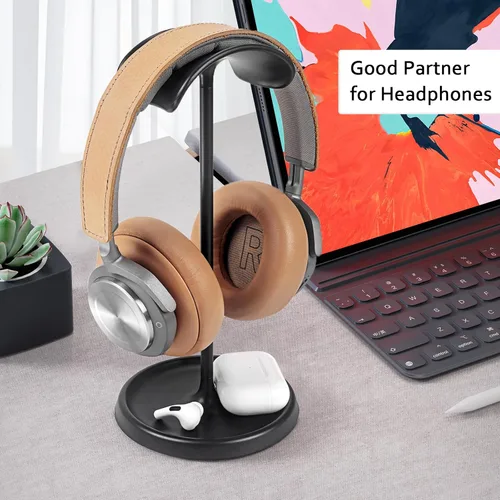 Miniatura 7 de Soporte para auriculares, Soporte curvo para auriculares con bandeja de almacenamiento, Soporte pesado para auriculares de juegos para AirPods Max