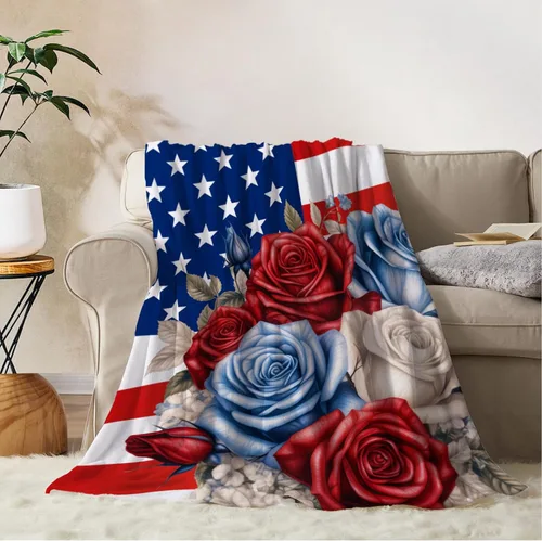 Miniatura 20 de YeeJu Manta de bandera estadounidense para bebé, patriótica para el 4 de julio, Día de los Caídos, 4 de julio, manta de forro polar para niños