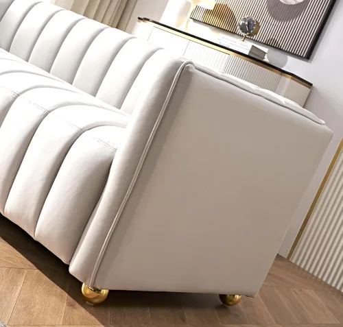 Miniatura 5 de Container Furniture Direct Glam - Sofá Art Deco tapizado de tela con marco de madera maciza de 82.7 pulgadas para sala de estar, oficina, Marfil