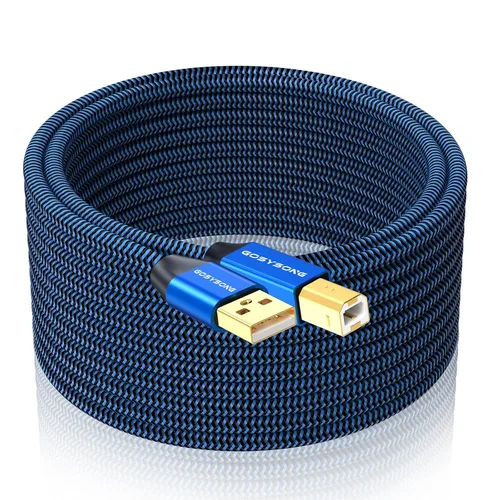 Cable de impresora USB 2.0 de 30 pies - Alta velocidad tipo A a tipo B, compatible con HP, Canon, Dell, Epson, Xerox y más (azul)